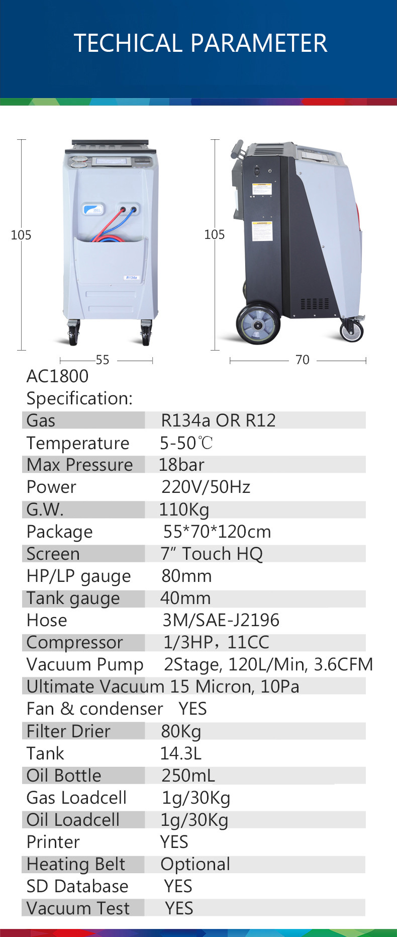 Auto AC Recharge 134a Recovery Machine 2Stage 80Kg
