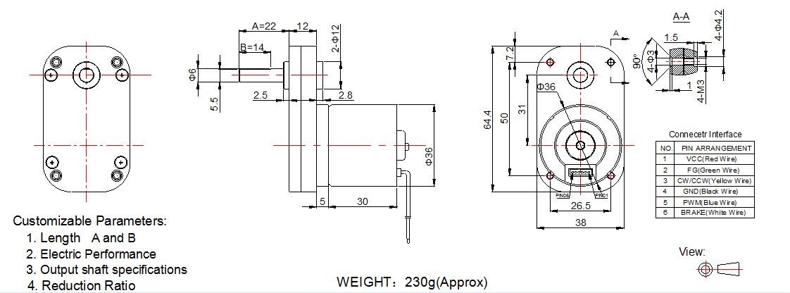 38GF3630 DC Gear Motor / High Torque Brushless DC Motor With Gear Reduction