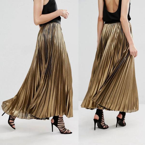 Quality Custom service women clothes latest skirts design gold long pleated skirt for sale