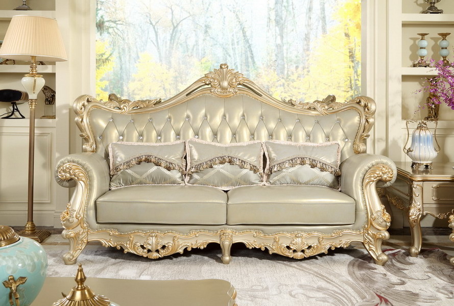 French style Luxury design of Living room Sofa sets 1+2+3 used Beech wood Carving and Import Italy Leather Furniture