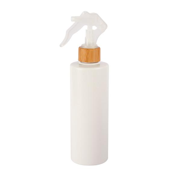 Quality White Flat Shoulders PET Natural Bamboo Trigger Spray Bottle For Perfume Toner for sale
