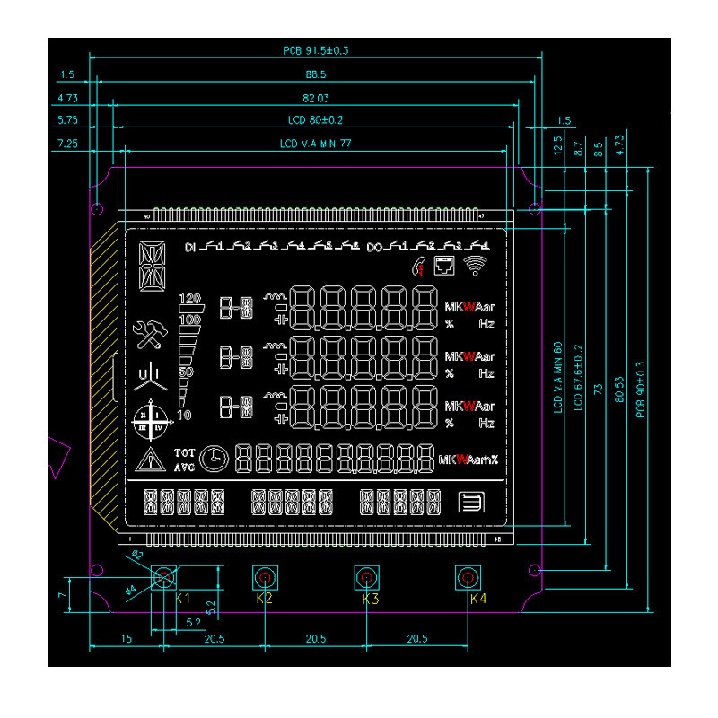 3.8 Inch Segment FSTN Lcd Display Module 1/8Duty 1/4 Bias COG+BL+FPC Connecting