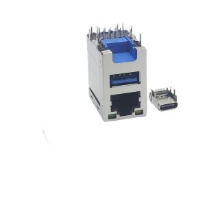 China 3.0 Female Usb Circuit Board Connector Stacked Usb C Connector With RJ45 on sale