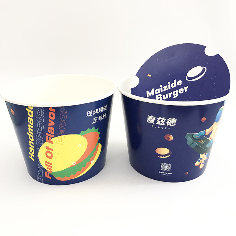 Custom Disposable Paper Buckets 170oz Single Wall 220mm Top Cup For Popcorn