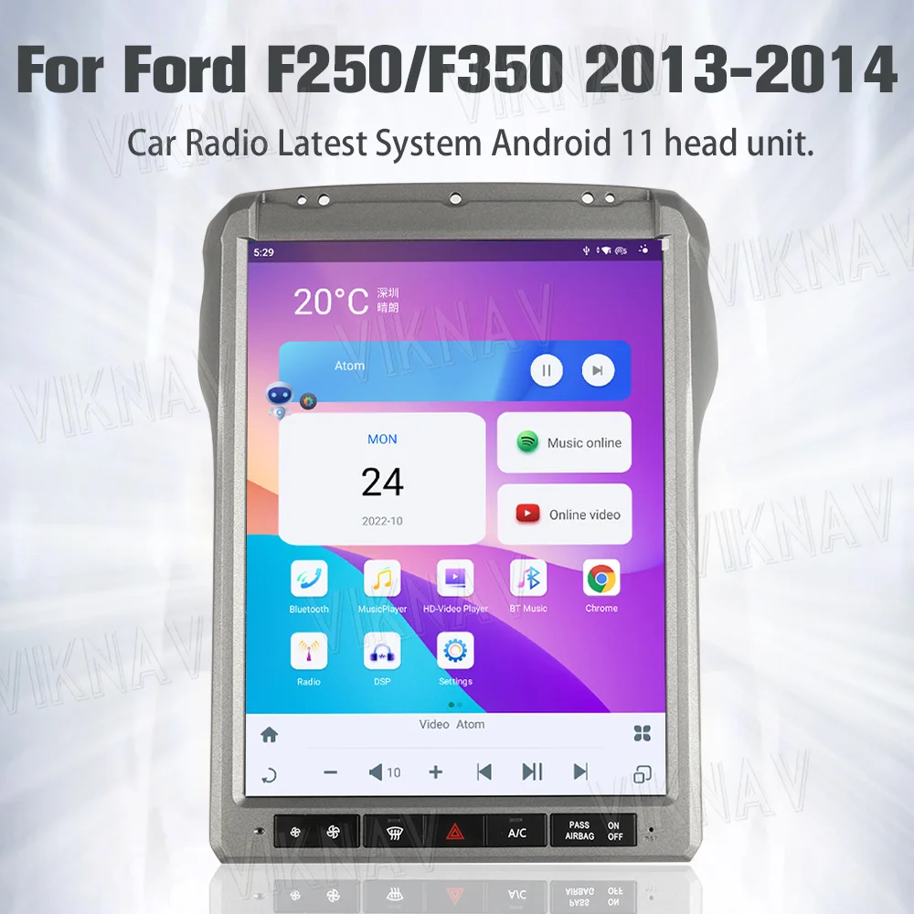 Viknav 12.1Inch Android Touch Screen Car Radio Ford F250 2013 2014 Carplay Auto Stereo Aftermarket Head Unit Video Player
