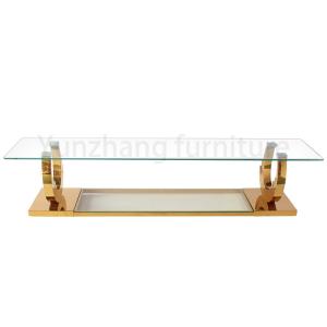 Rectangular Coffee Table Shelves Transparent Glass Simple Style