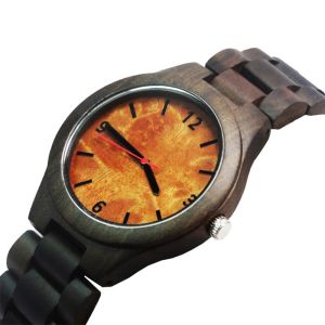 Natural Black Wood Watch Men Business Luxury Stop Watch Quartz Movement Wood