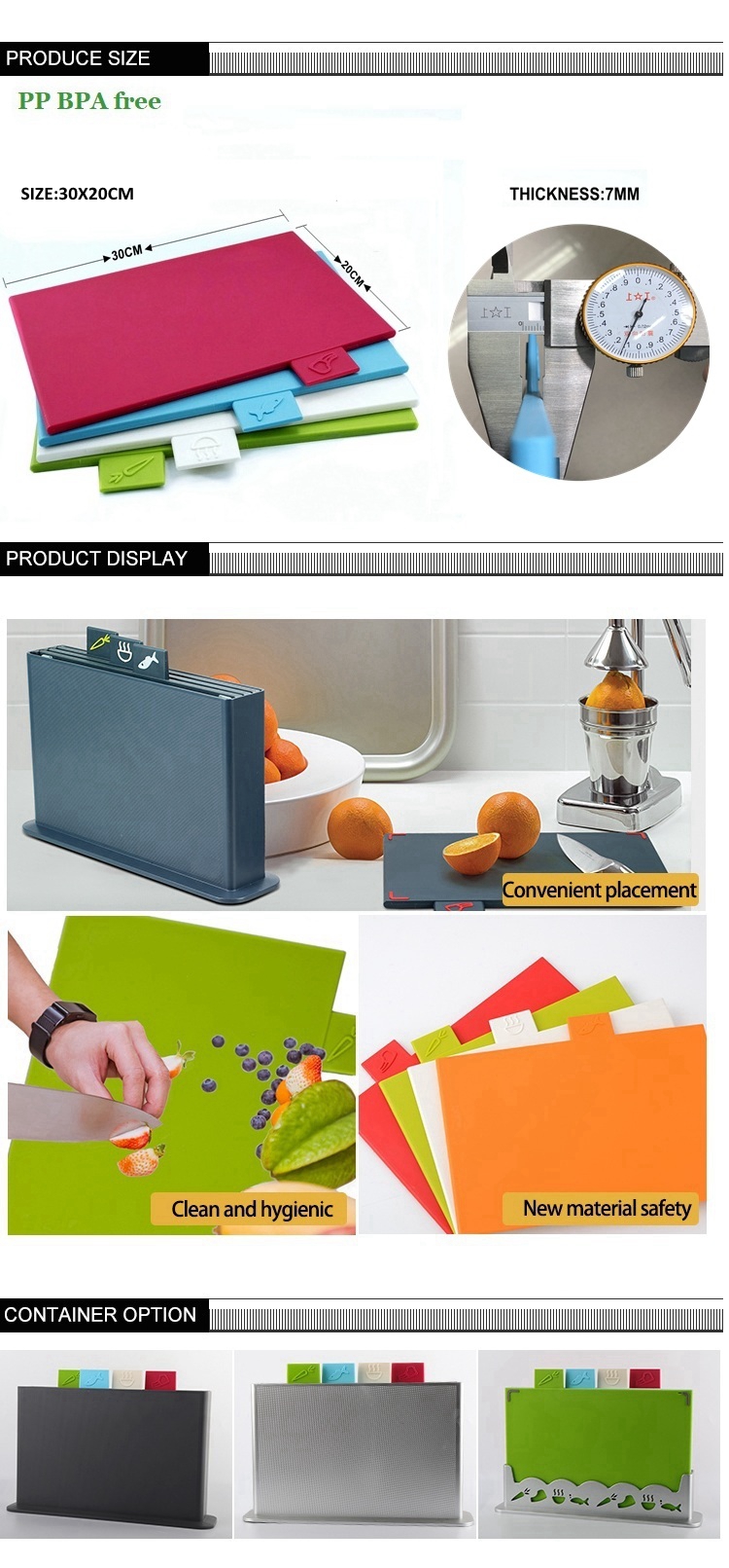 Household Essentials Chopping Board Set in Non-stick PP Material with Newest Colors