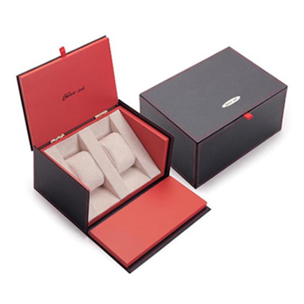 Velvet Watch Box Gift Packaging Lid Hinged Base With Extend Flap