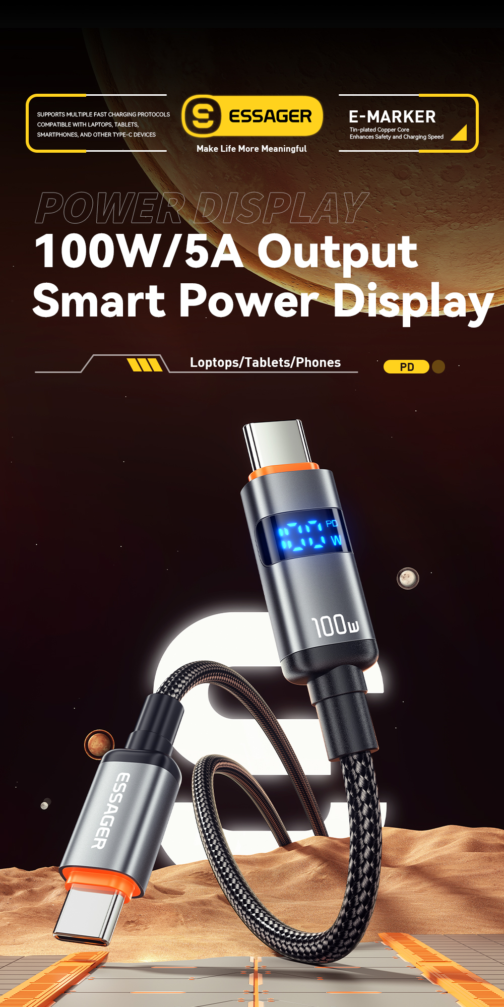 Braid Shielding USB C To C Charging Cable 100W 1m 2m ES-X61 Series