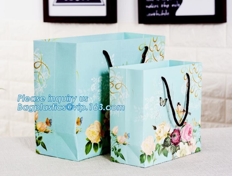 Custom paper bag with handle coated white paper bag printing pattern flower carrier bag,Flower carrier paper bags with d
