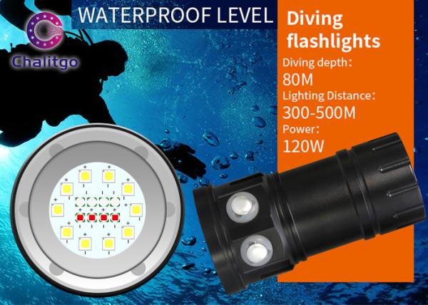 Quality 80M Marine Flash Torch Flashlight For Diving 10000LM Cree Button Switch 120 Degree Beam Angel for sale