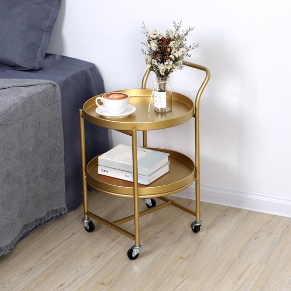 Quality Double Layer 63cm Height Metal Frame Coffee Table Mobile Golden for sale