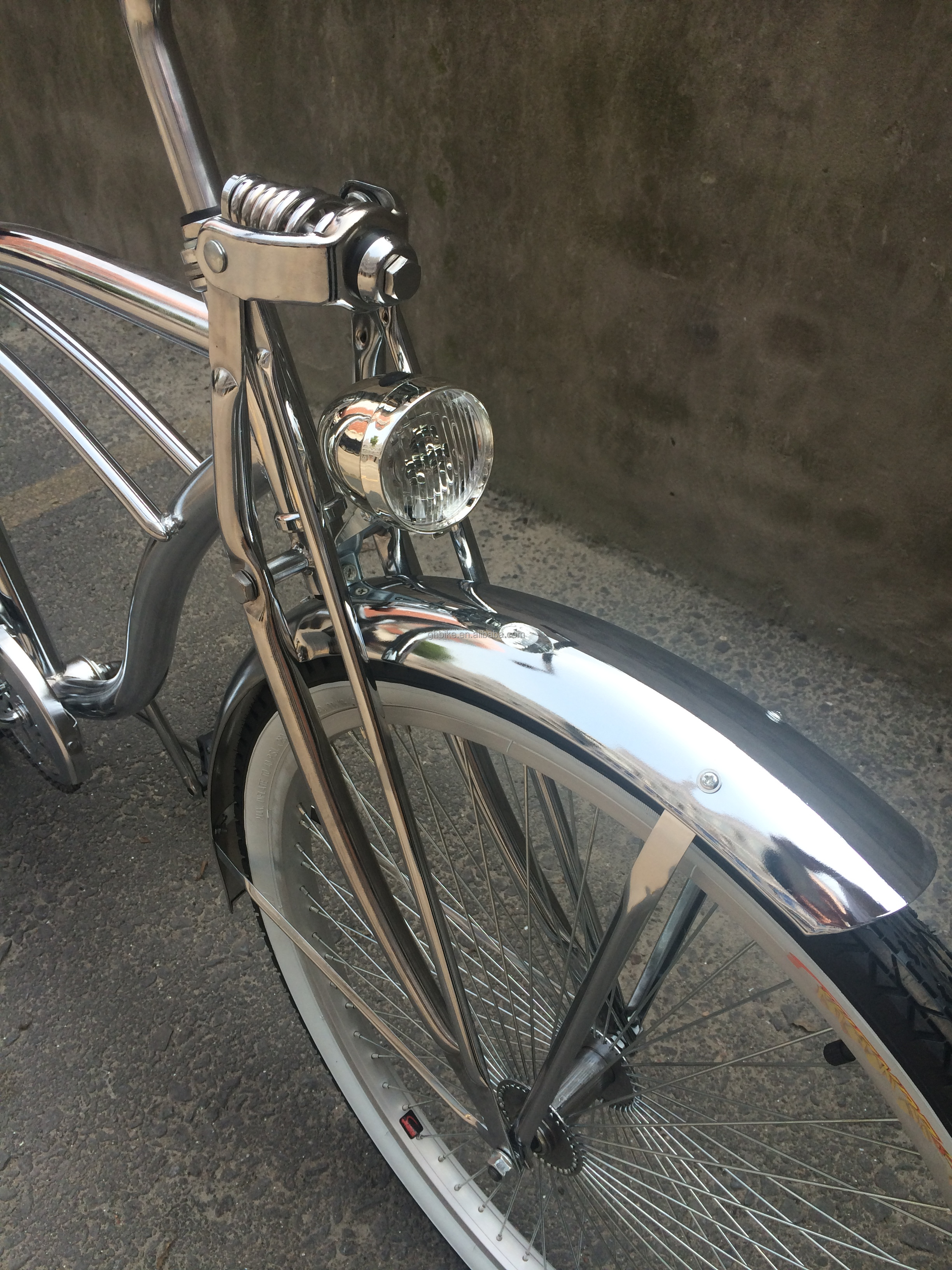 17kg 26inch 68Spokes Rim Sliver color CP frame Chrome paint single speed OEM/ODM men front spring fork beach cruiser bicycle