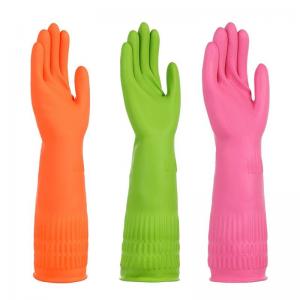 China WaterProof Latex Free Dishwashing Gloves 38CM Flock Lined Household Gloves wholesale