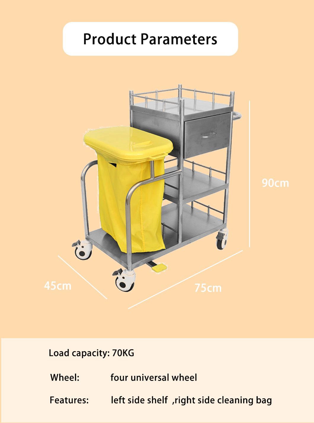 Higher Quality Stainless Steel First Aid Trolley for Hospital Nursing Equipment Trolley
