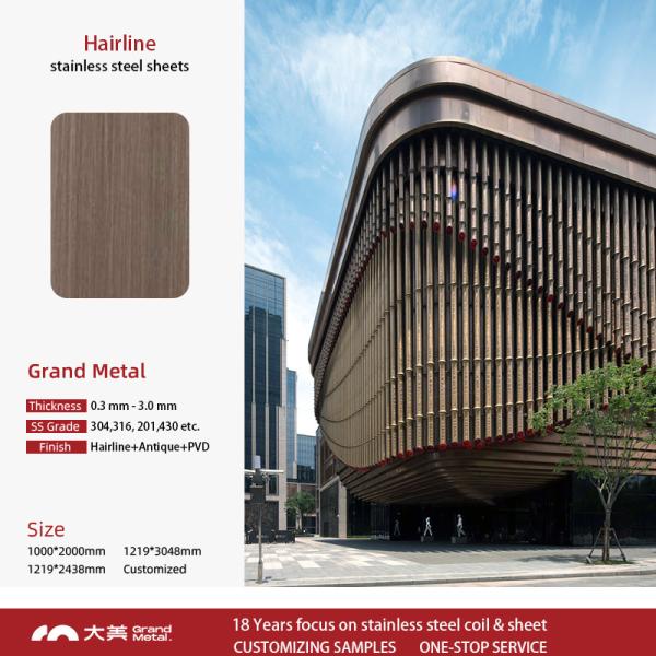 SUS 304 pvd coating colors Decorative SS Sheet for door handles brushed stainless steel finish