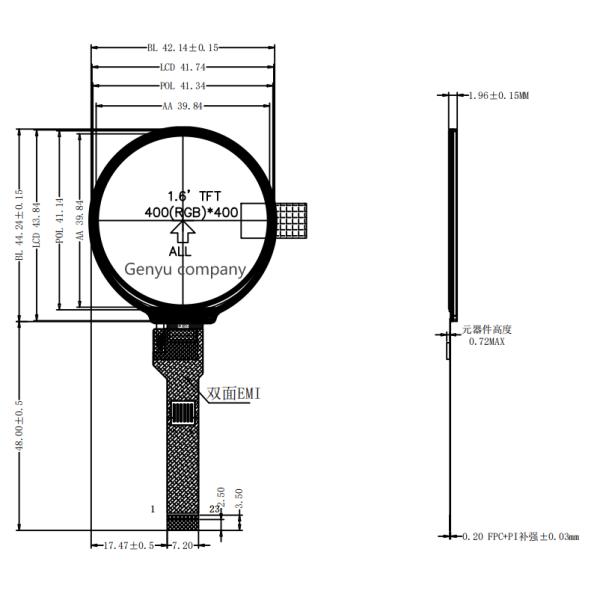 1.6 Inch Round TFT LCD Display 400x400 IPS SPI Interface