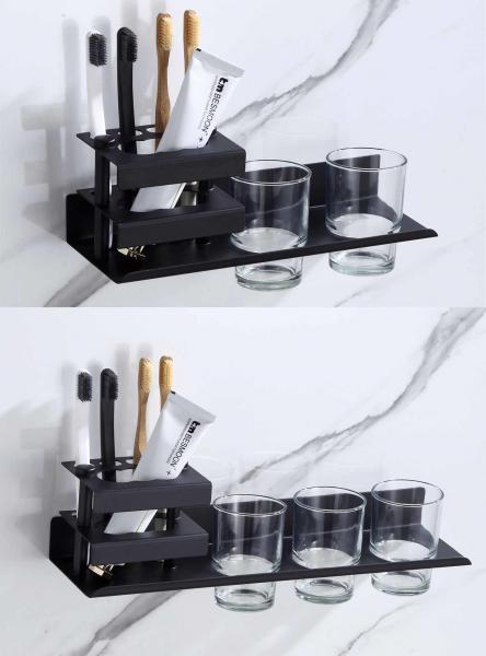 Quality Multifunctional Wall Mounted Toothbrush Holder Matte Black Color ODM for sale