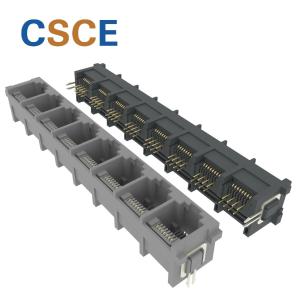 China 5225 Series 180 Degrees 1x8 Multiple-Port RJ45 Connector With PEG Vertical Entry 8 Port Ethernet Jack wholesale