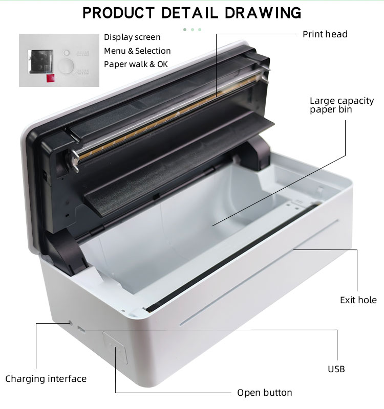 Status Indication and Printer Setting A4 Mini Thermal Receipt Printer for Any Device