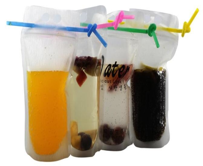 biodegradable eco-friendly FDA clear juice sealed drink pouches translucent reclosable hand held zipper plastic drinking
