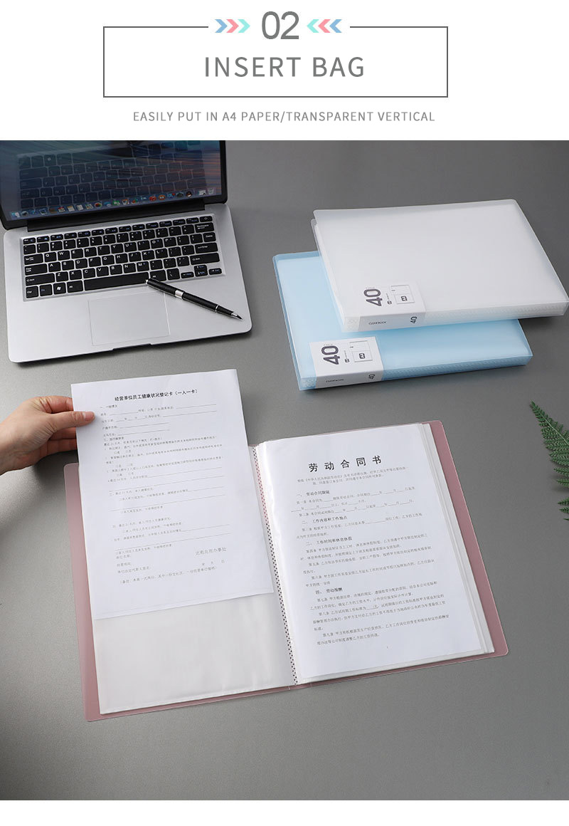 40 Pages Candy Color Binder Folder A4 Size Display Book PP Clear Pocket Conference File Folder
