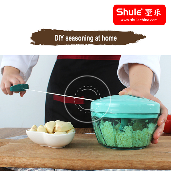 Rust Resistant Kitchen Vegetable Chopper Pull String Food Processor With 4 Interchangeable Blades