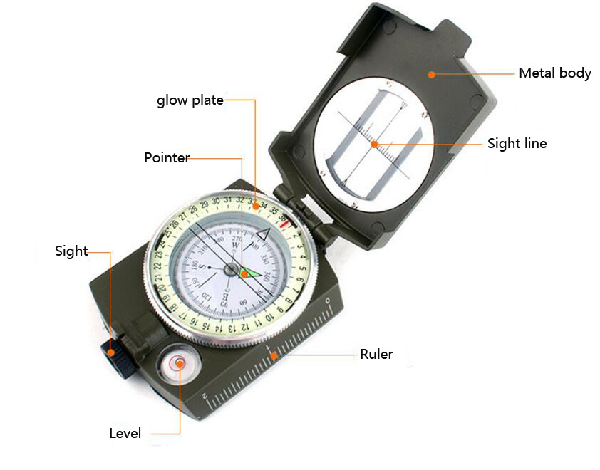 Professional Outdoor Metal Tactical Compass Alloy Us Type Multifunctional Pocket Compass