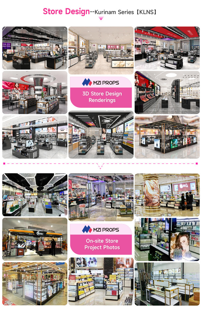 Customized Perfume Display Cabinet Black Wooden Makeup Display Furniture with Lightbox for Cosmetic Store Interior Design