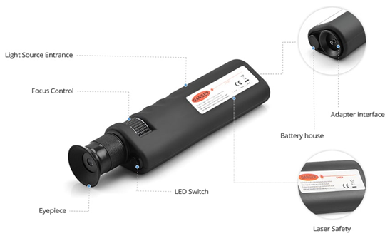 Fiber Inspection Microscope, 400x microscope magnification, w/ 1.25mm and 2.5mm Universal Adapter