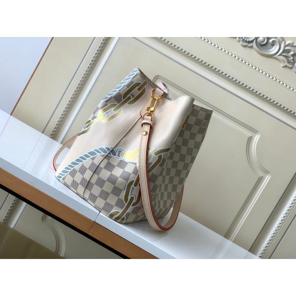 White Pink Damier Azur Canvas LV Branded Messenger Bag NéONoé MM Bucket Bag
