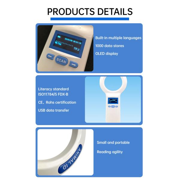 Animal RFID Microchip Scanner Ear Tag Reader 3AA Battery Microchip Scanner For Dogs