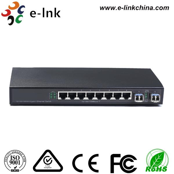 8G+2SFP Ring Type Ethernet Fiber Optic Switch 1000M SFP Distance 16K MAC