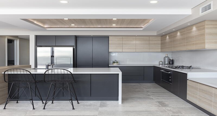 Faucet Accessories Dark Glass Panel Solid Wood Modular Kitchen Cabinets for Apartment