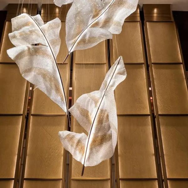 Custom Made Leaf Pendant Light Large Lobby Chandelier Modern Glass Decoration Lighting