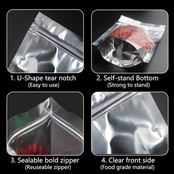 Resealable Aluminum Foil Food Bag Storing Candy Cookies Nuts Tea Vertical Zipper Bag With Transparent Window