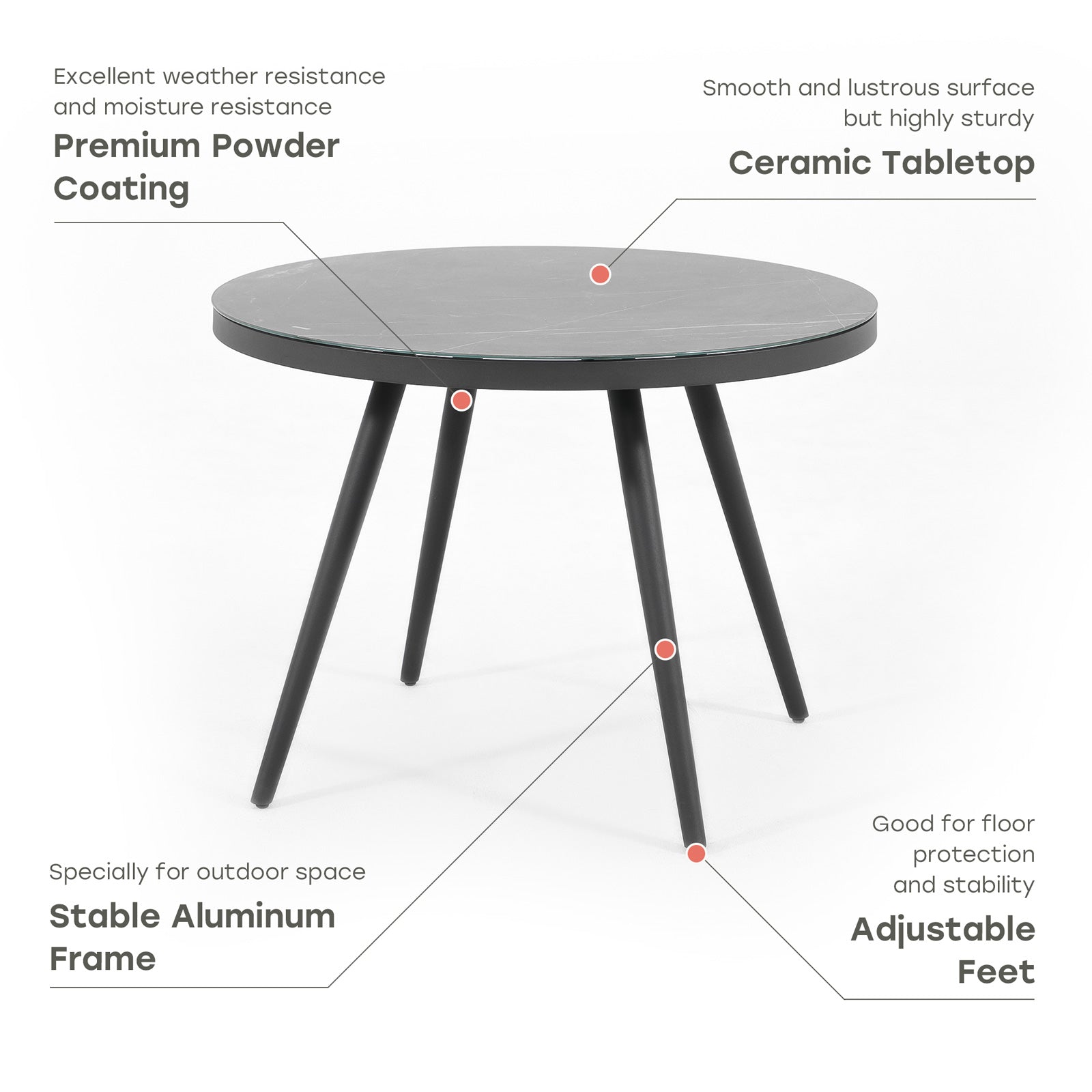 Aluminum Outdoor Dining Set for 4 Person Round Table and Armchair Garden Furniture