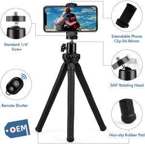 Phone Tripod Flexible Tripod for iPhone Camera with Wireless Remote and Universal Phone Mount, 360° Rotating Mini Tripod