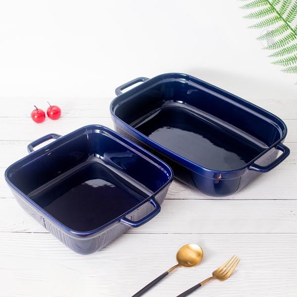 Glaze Blue Rectangle Ceramic Bakeware Sets 165oz Large Capacity OEM