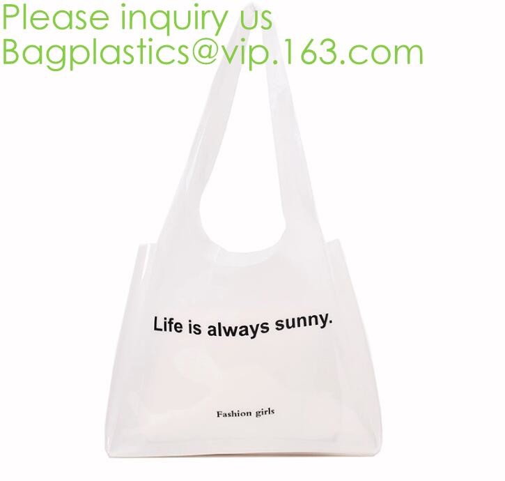 Transparent PVC Blanket Bag/Plastic Shopping Bag/Packaging Bag With Black Woven Trim And Webbing Handle, bagease, packag