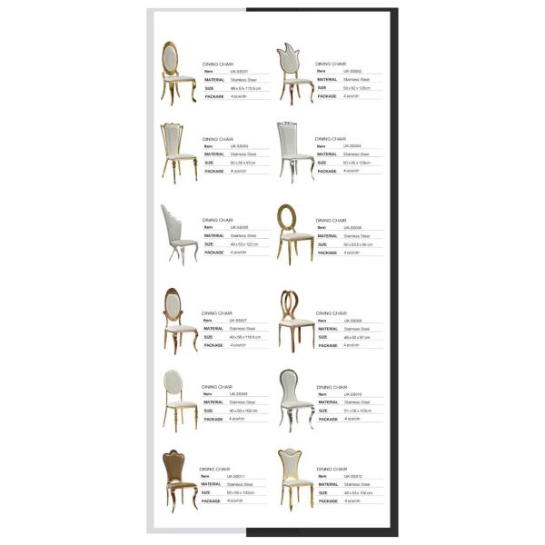 Stainless Steel Gold Round Back Wedding Dining Chairs With White Leather Cushion