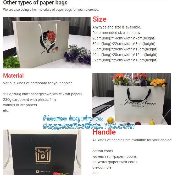 Customized Cut Printed Coated Paper Shopping Bag with Matt Lamination,rope handle custom logo printed white paper bag