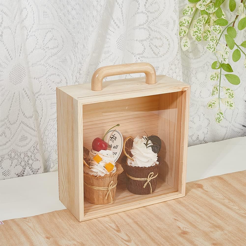 Toy Figure Display Box Wood Craft Shadow Boxes Transparent Acrylic Sliding Lid Wooden Gift Boxes with Clear Lid