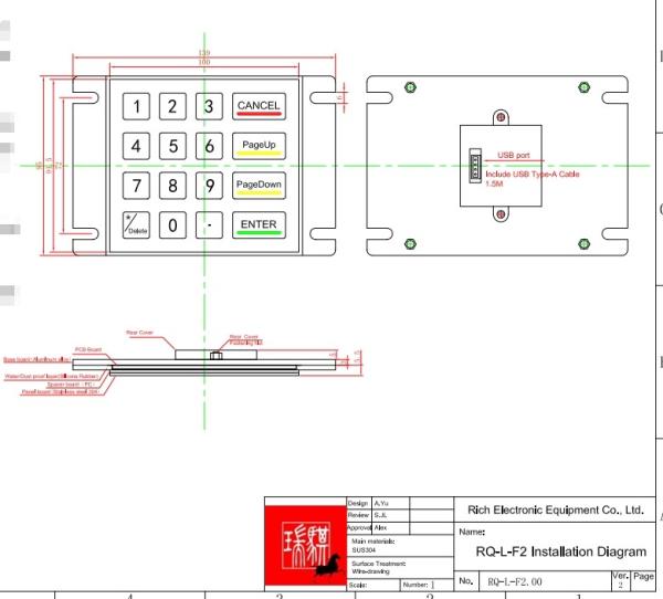 Quality IP65 Rated Waterproof Metal KeyPad 100mm*91.5mm Size for Industrial Control Applications for sale