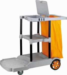 China Commercial Grey Plastic 3 Shelf Custodial Cleaning Carts wholesale