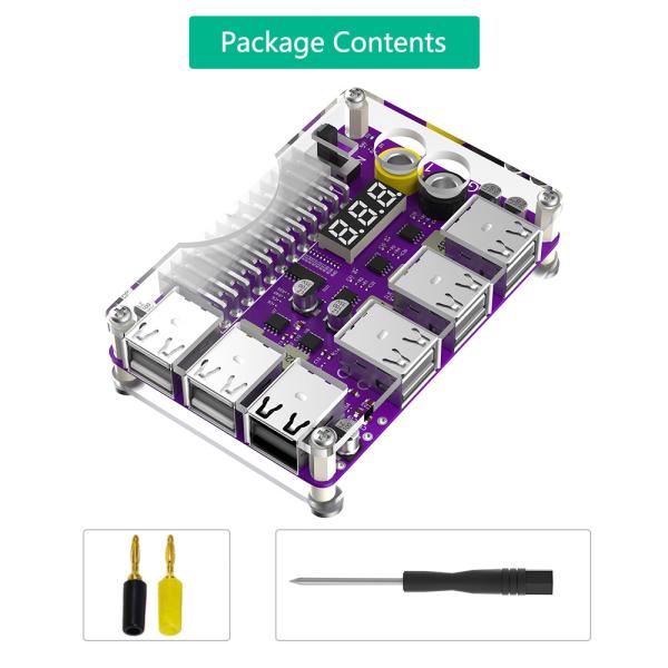 ATX 24 Pin Power Supply Breakout Board with Acrylic Case Kit 3 Digit LED Display 12- port USB 2.0 & QC 2.0/ 3.0 & 12V Output