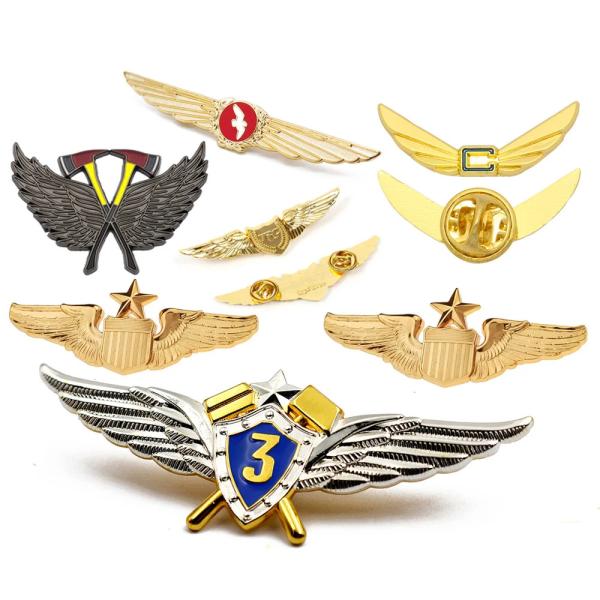 Quality Custom Design Metal Enamel Pins Badges Gold Plating Engraved Airline Wings Pin Badge For Clothing for sale