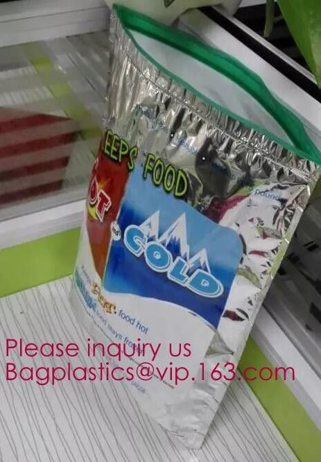 Custom Packing Aluminum Foil Zip-Lock Grocery Handle Thermal Insulation Cooler Bag For Outdoors,Promotional Insulated La