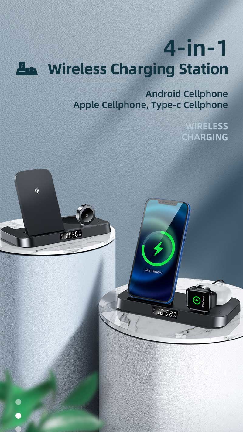 Plastic Qi Desktop Wireless Charger Alarm Clock 15W Foldable 6mm